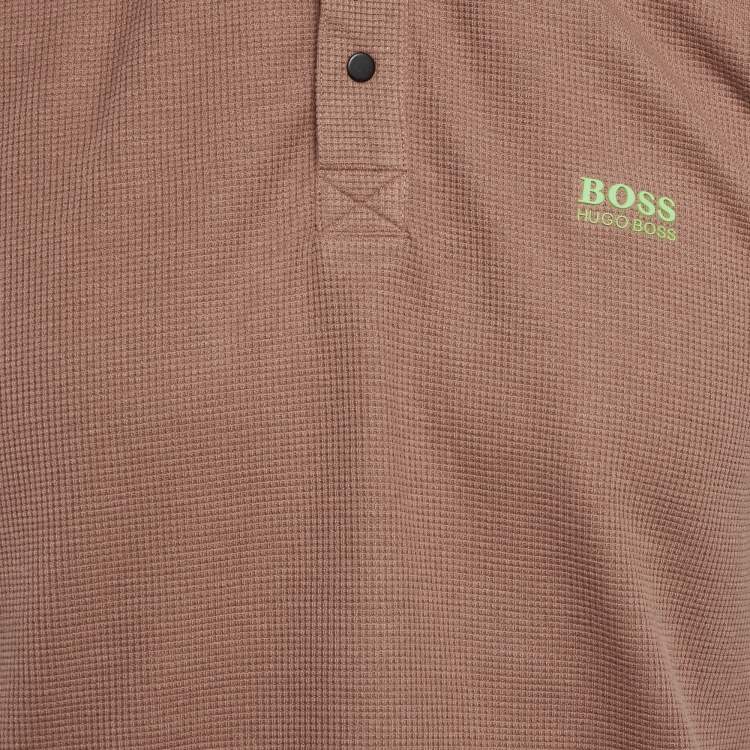 Pre Owned Boss By Hugo Boss Brown Mesh Jersey Polo T-Shirt L