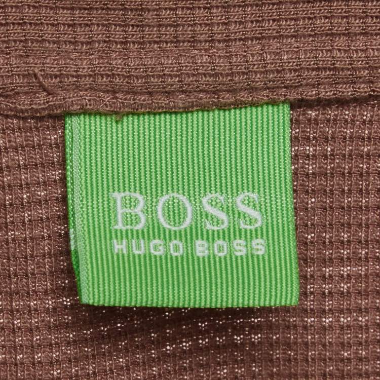 Pre Owned Boss By Hugo Boss Brown Mesh Jersey Polo T-Shirt L