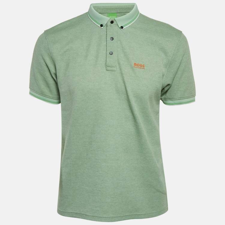 Pre Owned Boss By Hugo Boss Green Mesh Jersey Polo T-Shirt L