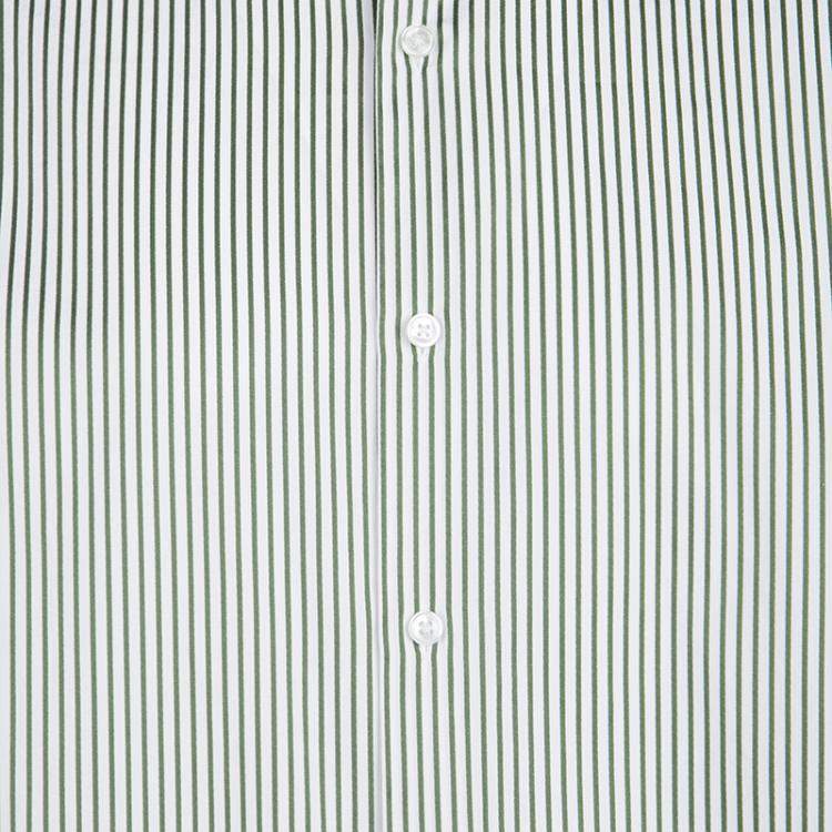 Pre Owned Boss By Hugo Boss Olive Green and White Striped Cotton Regular Fit Shirt XXL