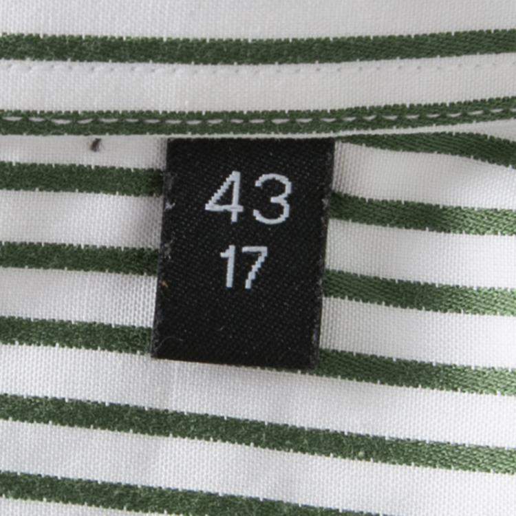 Pre Owned Boss By Hugo Boss Olive Green and White Striped Cotton Regular Fit Shirt XXL