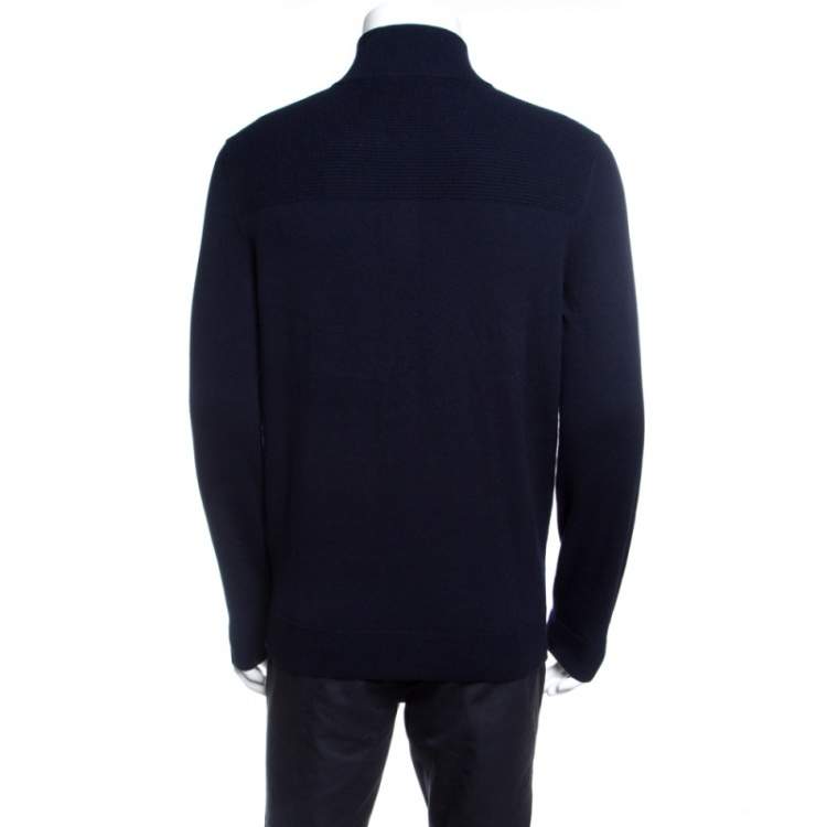 Pre Owned Boss By Hugo Boss Navy Blue Regular Fit Zip Detail Sweater M