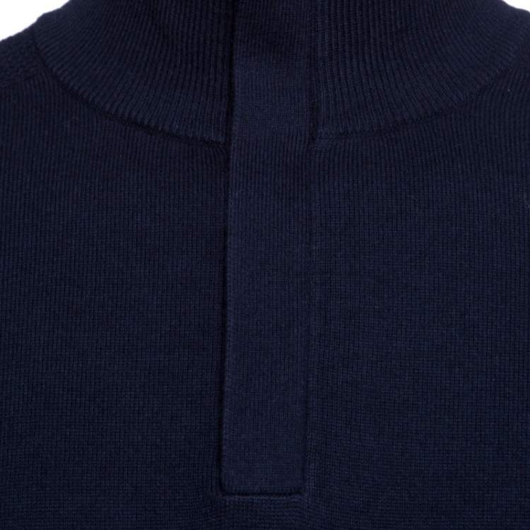 Pre Owned Boss By Hugo Boss Navy Blue Regular Fit Zip Detail Sweater M