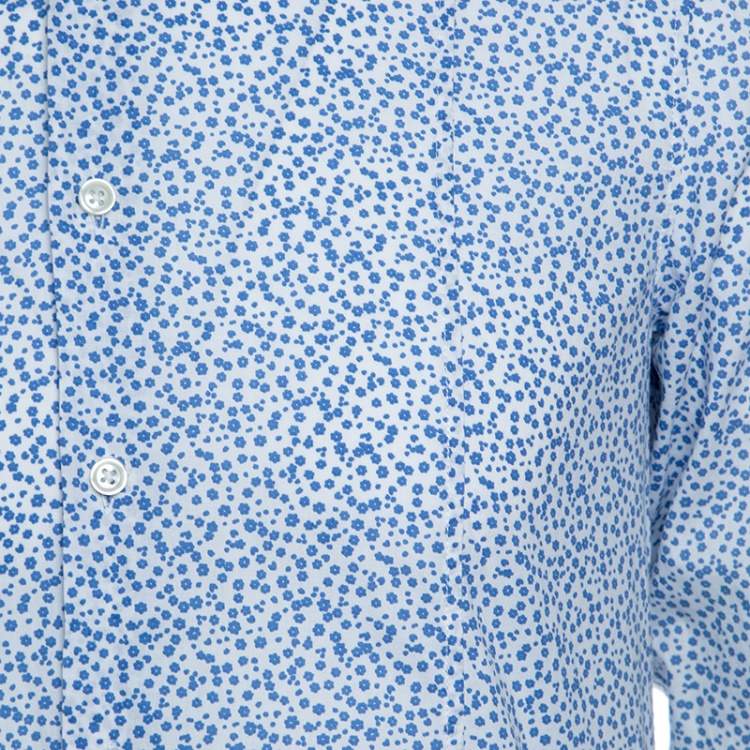 Pre Owned Boss Orange By Hugo Boss White and Blue Floral Printed Long Sleeve Shirt S