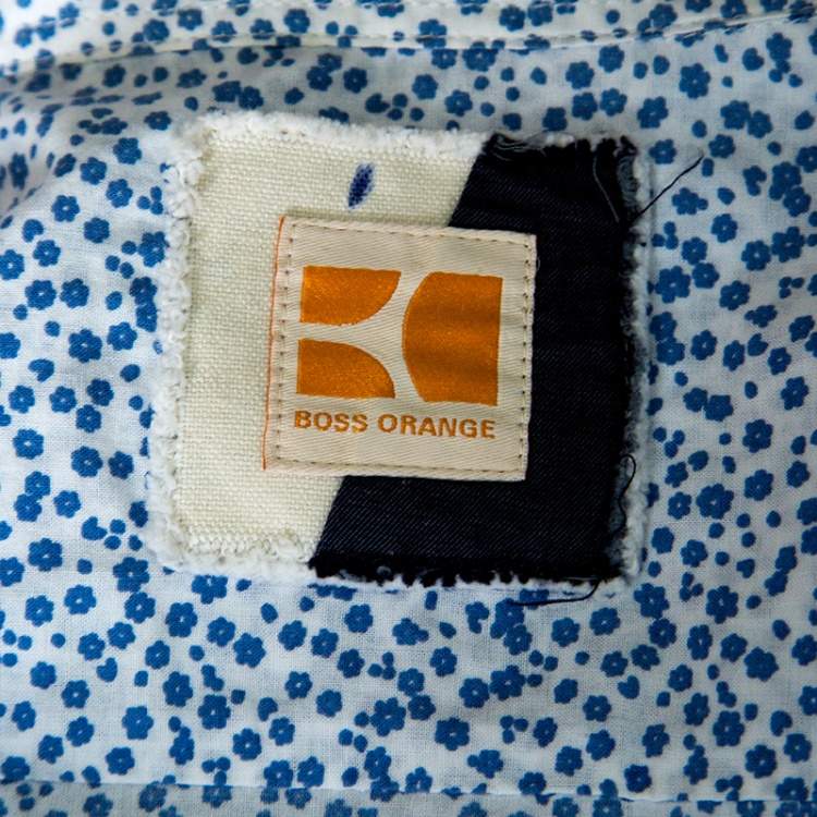 Pre Owned Boss Orange By Hugo Boss White and Blue Floral Printed Long Sleeve Shirt S