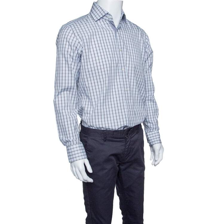 Pre Owned Boss By Hugo Boss Checkered Cotton Regular Fit Button Front Shirt M