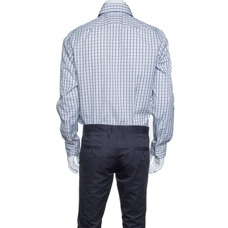 Pre Owned Boss By Hugo Boss Checkered Cotton Regular Fit Button Front Shirt M