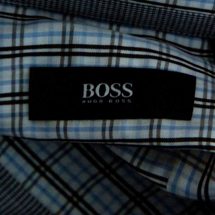 Pre Owned Boss By Hugo Boss Checkered Cotton Regular Fit Button Front Shirt M
