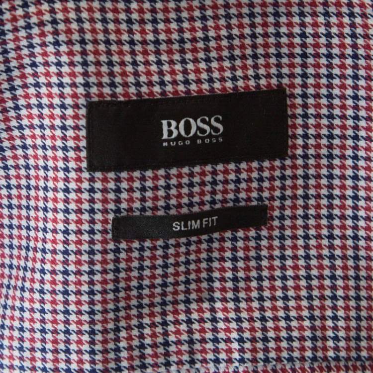 Pre Owned Boss By Hugo Boss Multicolor Houndstooth Printed Cotton Dwayne Slim Fit Shirt M