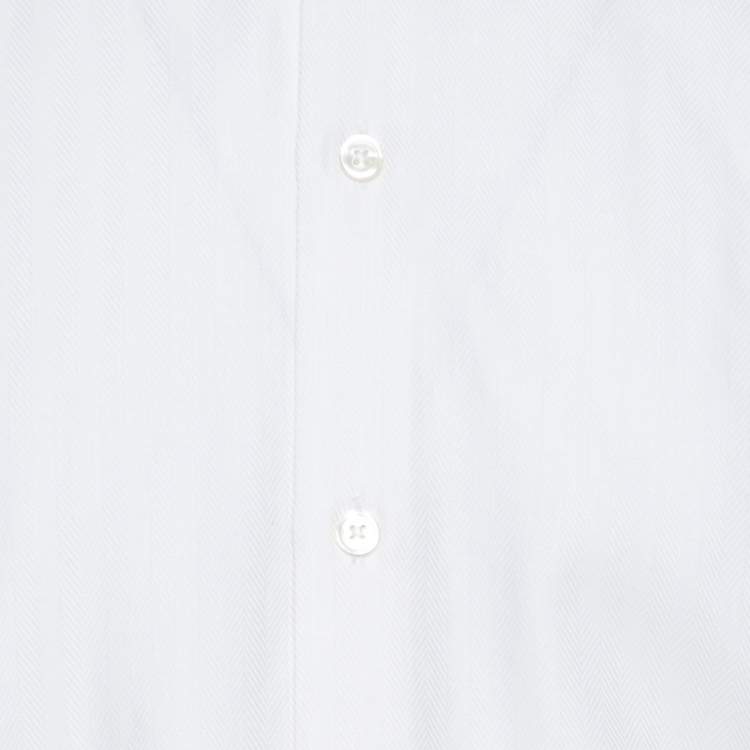Pre Owned Hugo by Hugo Boss White Herringbone Long Sleeve Regular Fit Shirt S