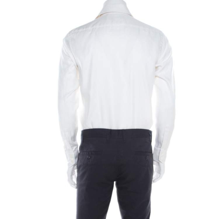 Pre Owned Hugo by Hugo Boss White Herringbone Long Sleeve Regular Fit Shirt S