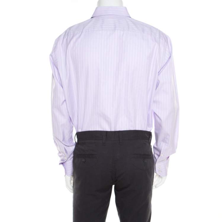 Pre Owned Boss By Hugo Boss Purple Striped Two Ply Regular Fit Shirt 2XL (EU 45)