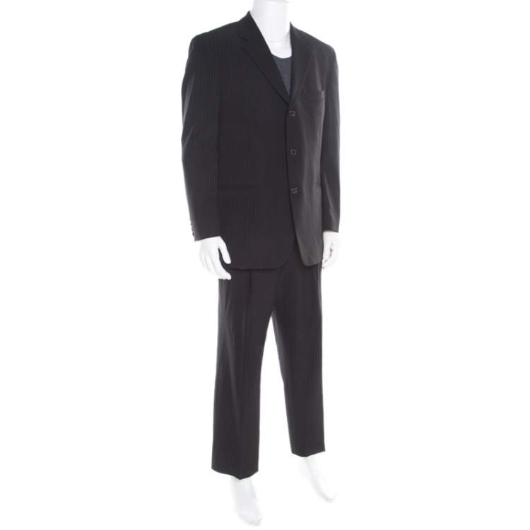 Boss by Hugo Boss Black Striped Wool Einstein/Sigma Suit XL By Hugo Boss |