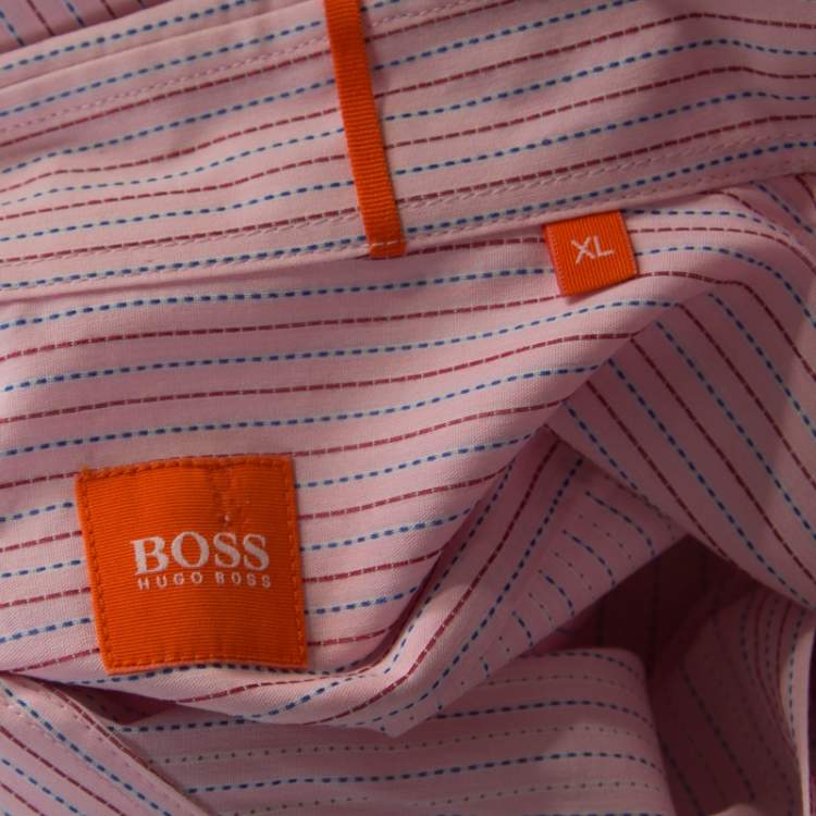 Pre Owned Boss By Hugo Boss Pink Striped Cotton Button Front Long Sleeve Shirt XL