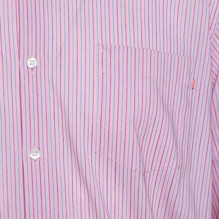 Pre Owned Boss By Hugo Boss Pink Striped Cotton Button Front Long Sleeve Shirt XL