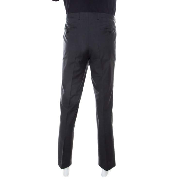 Pre Owned Boss By Hugo Boss Grey Wool Regular Fit Trousers L 