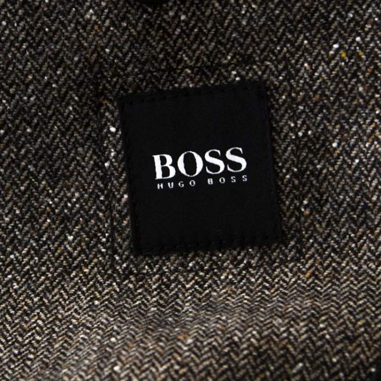 Pre Owned Boss By Hugo Boss Brown Herringbone Wool Regular Fit Jacket L 