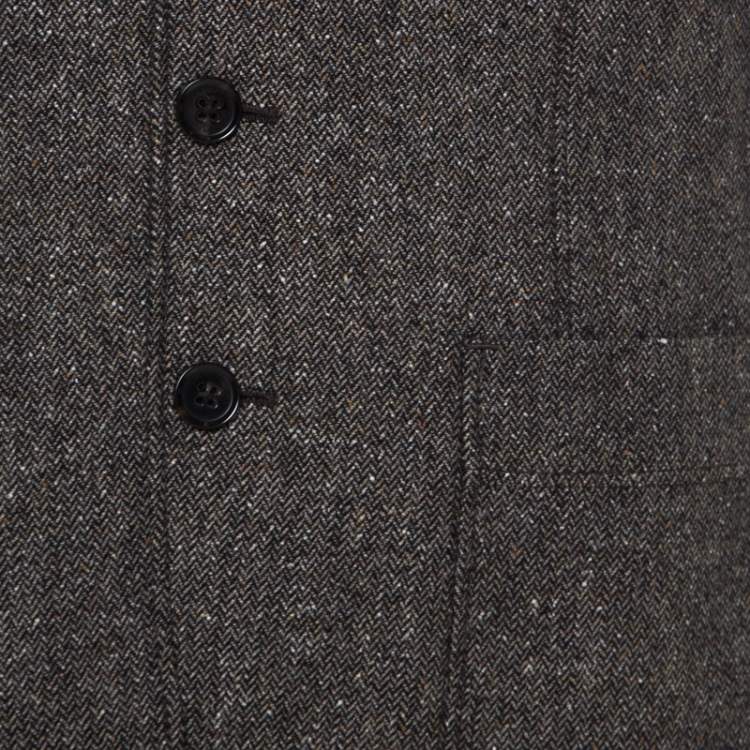 Pre Owned Boss By Hugo Boss Brown Herringbone Wool Regular Fit Jacket L 