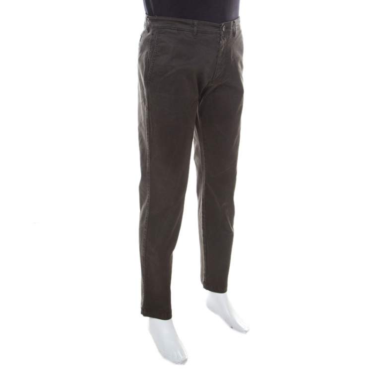 Pre Owned Boss by Hugo Boss Brown Coated Cotton Regular Fit Pants M 