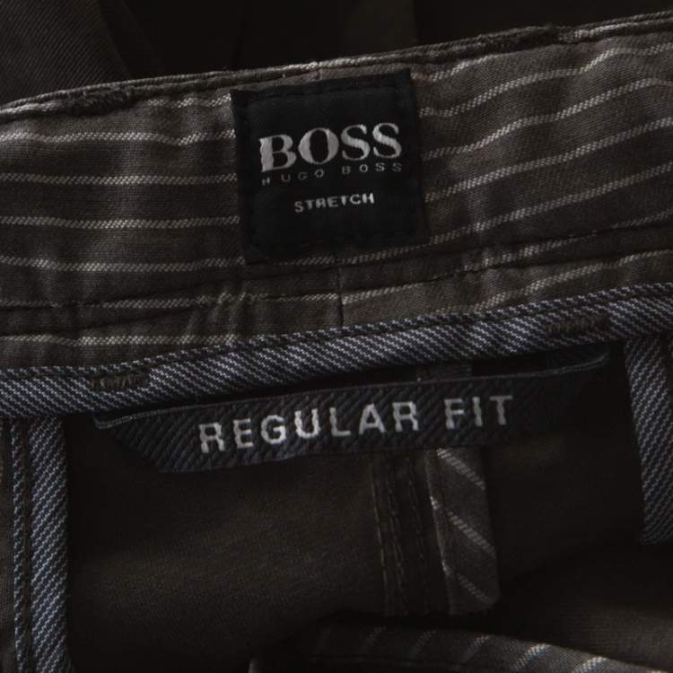 Pre Owned Boss by Hugo Boss Brown Coated Cotton Regular Fit Pants M 