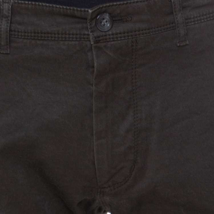 Pre Owned Boss by Hugo Boss Brown Coated Cotton Regular Fit Pants M 