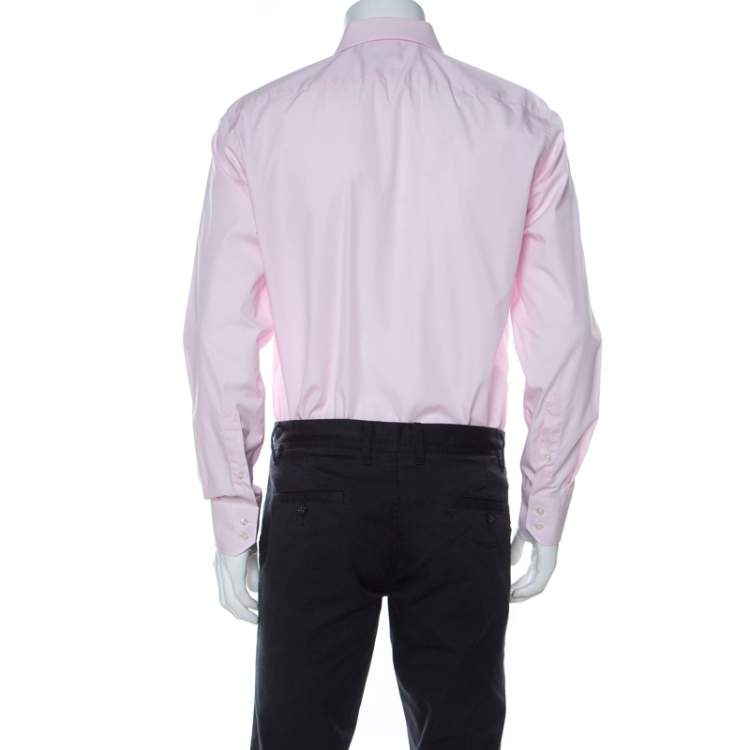 Pre Owned Boss By Hugo Boss Light Pink Cotton Regular Fit Enzo Shirt M