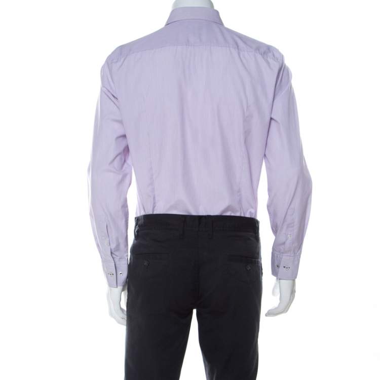 Pre Owned Boss by Hugo Boss Lilac Pinstriped Cotton Joey Shirt L