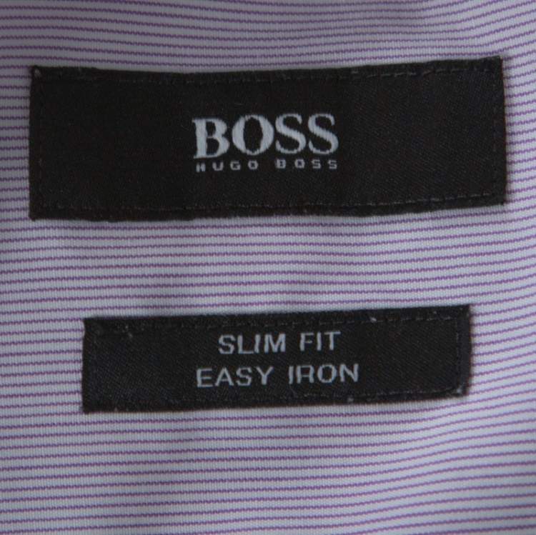 Pre Owned Boss by Hugo Boss Lilac Pinstriped Cotton Joey Shirt L