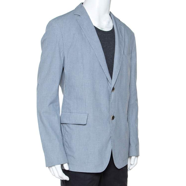 Pre Owned Boss By Hugo Boss Blue Micro Check Print Cotton Micah Blazer XXL