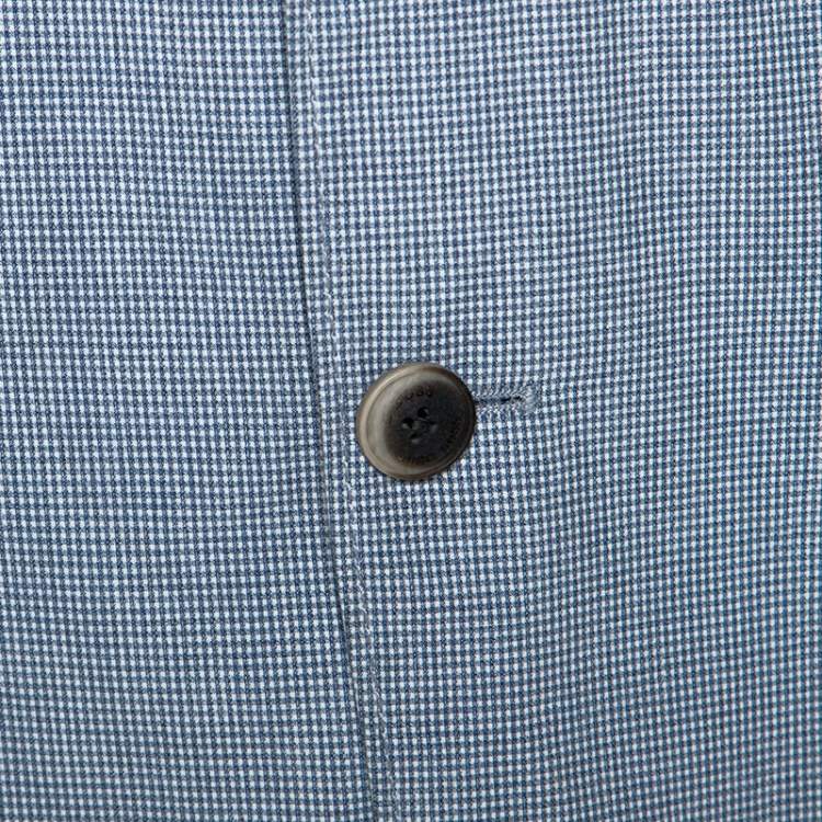 Pre Owned Boss By Hugo Boss Blue Micro Check Print Cotton Micah Blazer XXL