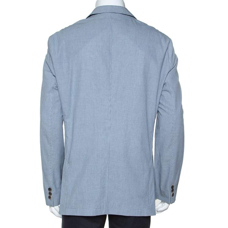 Pre Owned Boss By Hugo Boss Blue Micro Check Print Cotton Micah Blazer XXL