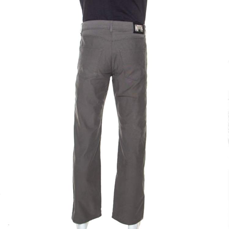 Pre Owned Boss By Hugo Boss Grey Cotton Oklahoma Trousers L