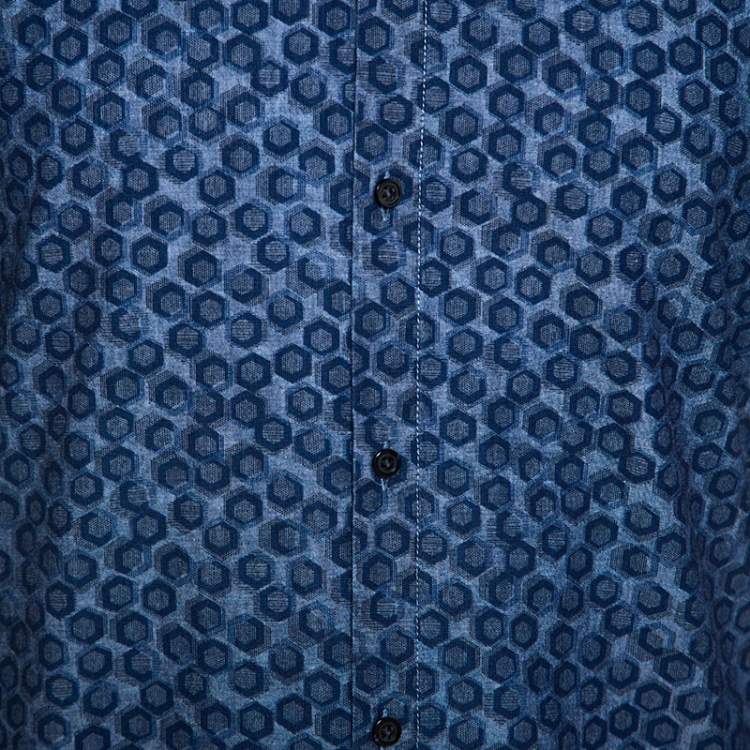 Pre Owned Boss By Hugo Boss Bicolor Printed Bersh Slim Fit Shirt M