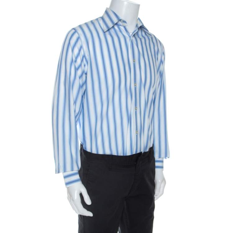 hugo boss blue and white striped shirt