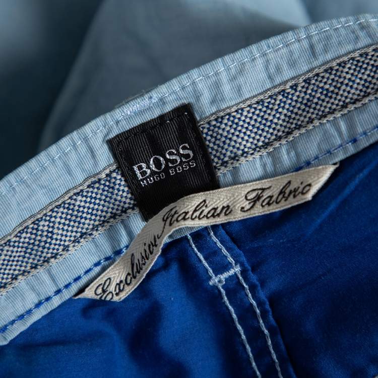 Pre Owned Boss By Hugo Boss Sky Blue Cotton Regular Fit Maine-10 Trousers L 