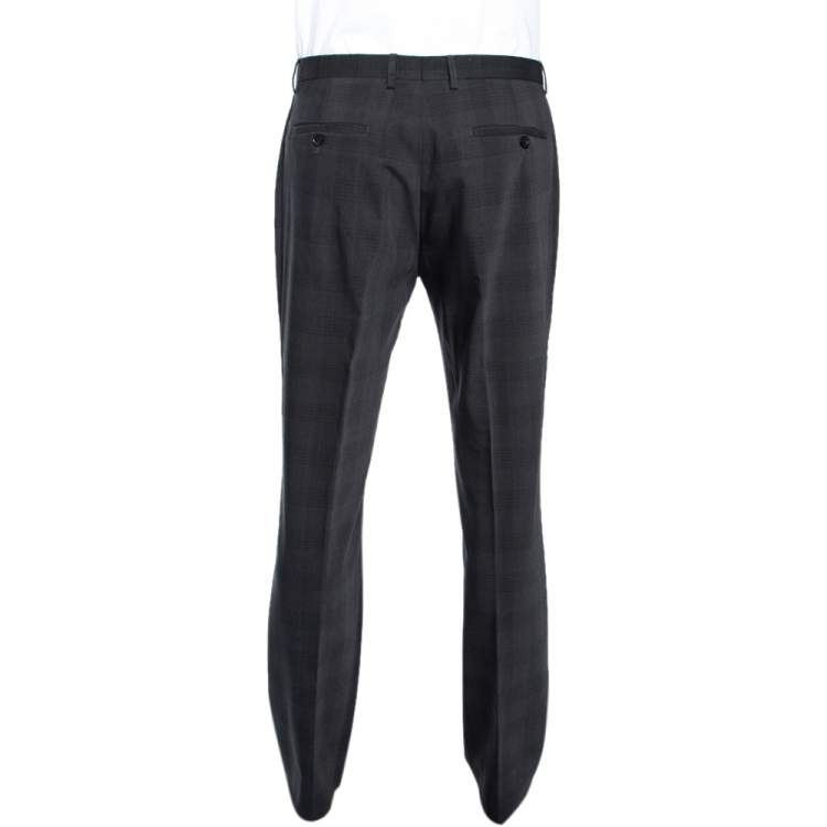 Pre Owned Boss By Hugo Boss Charcoal Grey Check Patterned Wool Sharp2 Pants L 