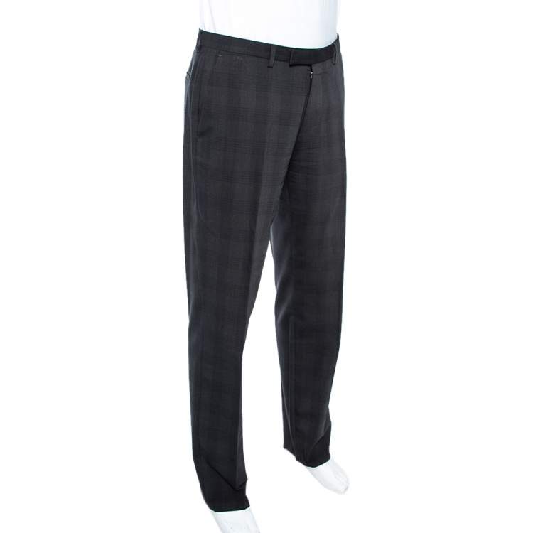 Pre Owned Boss By Hugo Boss Charcoal Grey Check Patterned Wool Sharp2 Pants L 