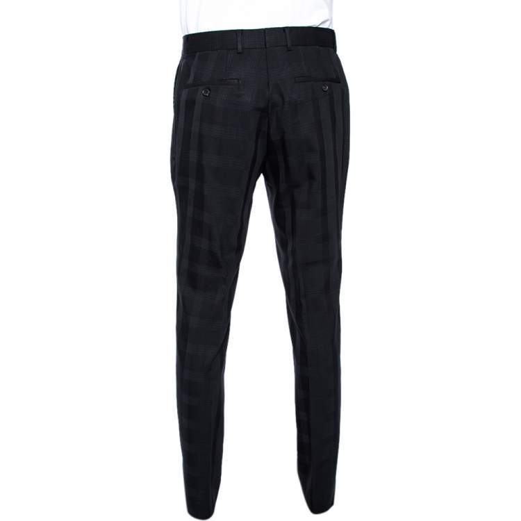 Pre Owned Boss By Hugo Boss Black Check Patterned Wool Pants L 