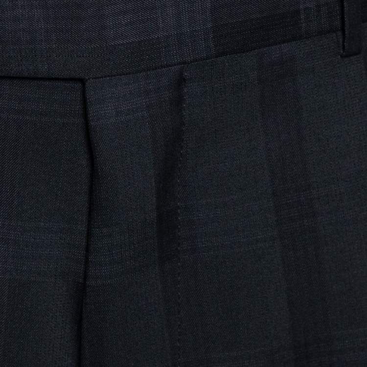 Pre Owned Boss By Hugo Boss Black Check Patterned Wool Pants L 