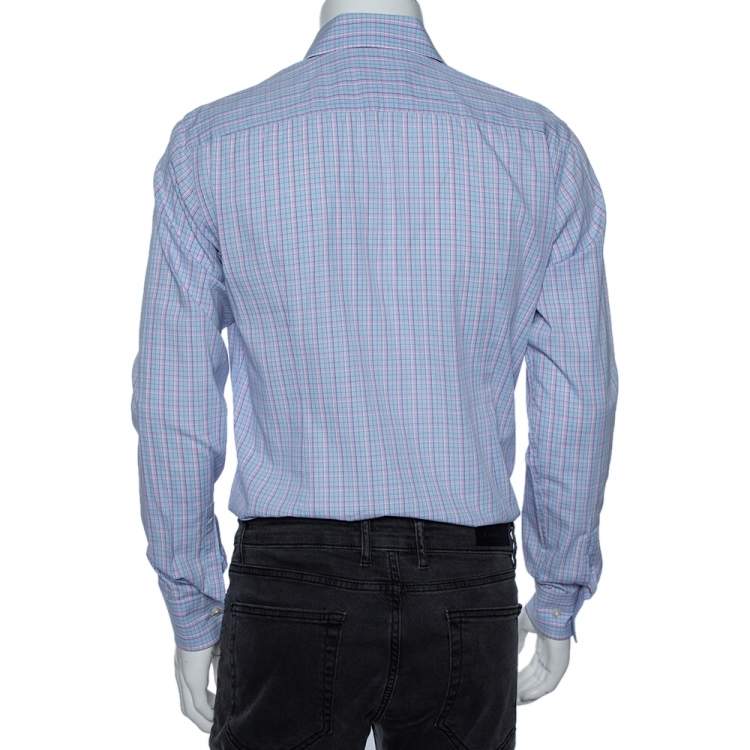 Pre Owned Boss By Hugo Boss Lavender Checked Cotton Slim Fit Shirt M 