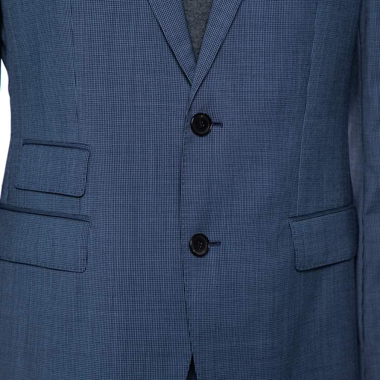 Pre Owned Boss By Hugo Boss Blue Micro Check Patterned Wool The Kings/Central_1 Suit L 