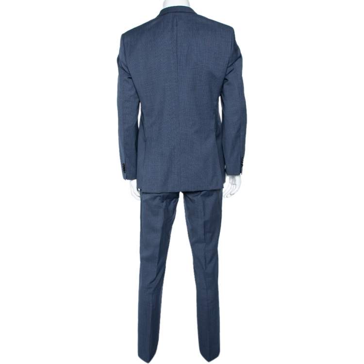 Pre Owned Boss By Hugo Boss Blue Micro Check Patterned Wool The Kings/Central_1 Suit L 