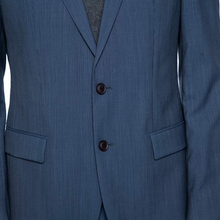 Pre Owned Boss By Hugo Boss Blue Patterned Wool Halsey2/Merrill2 Suit L
