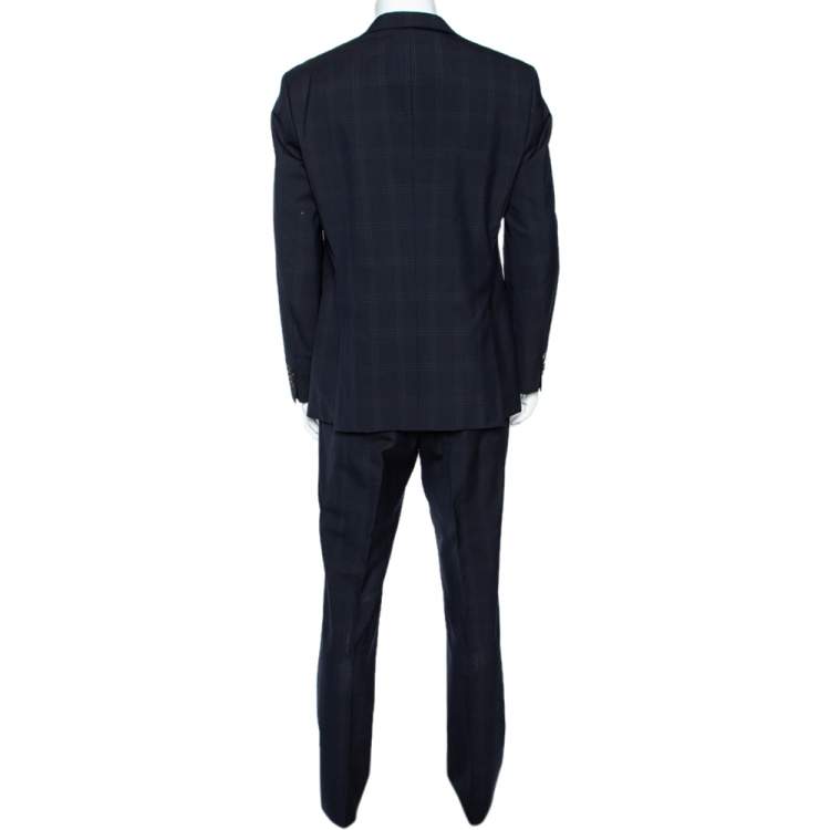 Pre Owned Boss By Hugo Boss Midnight Blue Checkered Wool The Grand/Central US Outlet Suit L 