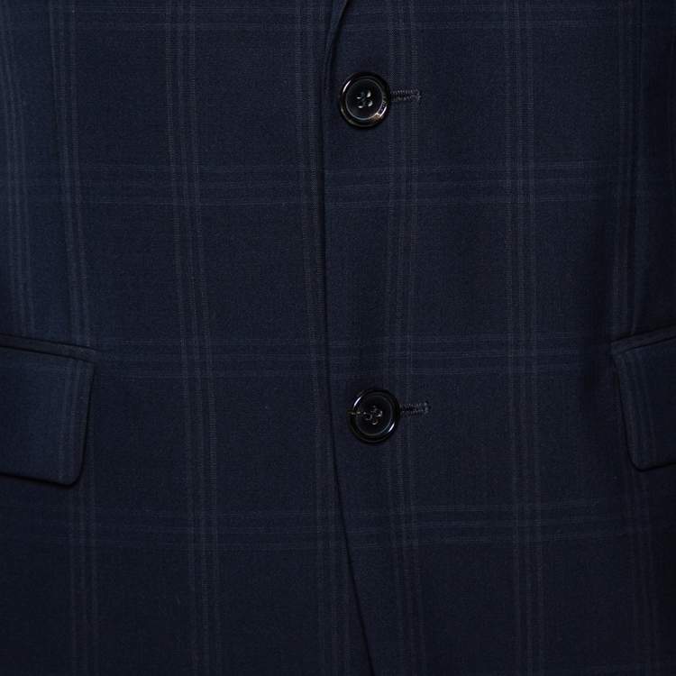 Pre Owned Boss By Hugo Boss Midnight Blue Checkered Wool The Grand/Central US Outlet Suit L 