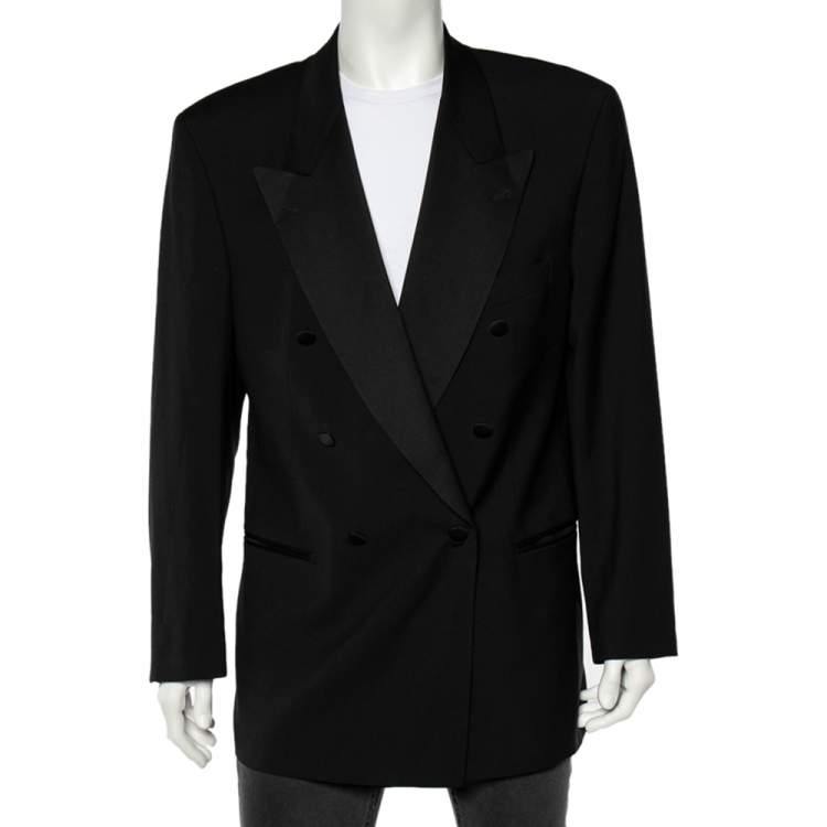 Pre Owned Boss By Hugo Boss Black Wool Double Breasted Jacket XXL