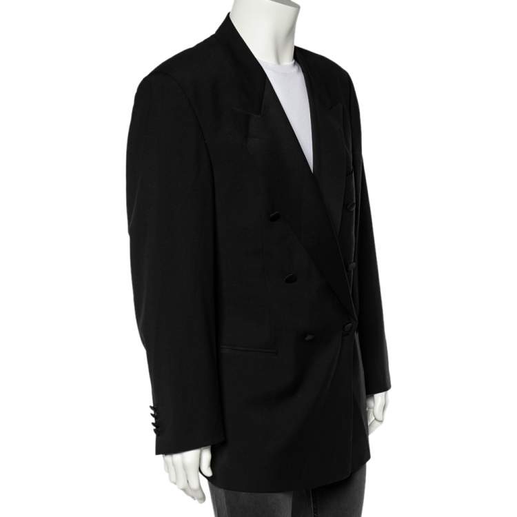 Pre Owned Boss By Hugo Boss Black Wool Double Breasted Jacket XXL