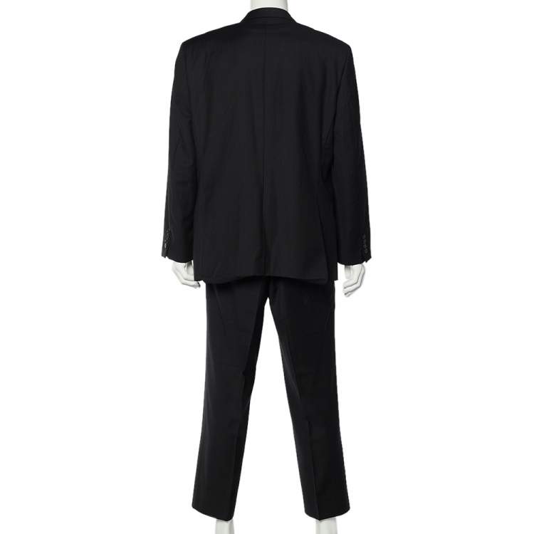 Pre Owned Boss By Hugo Boss Black Striped Wool Tailored Suit XXL