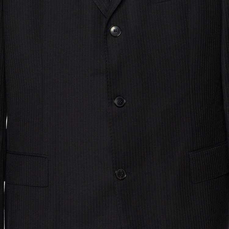 Pre Owned Boss By Hugo Boss Black Striped Wool Tailored Suit XXL