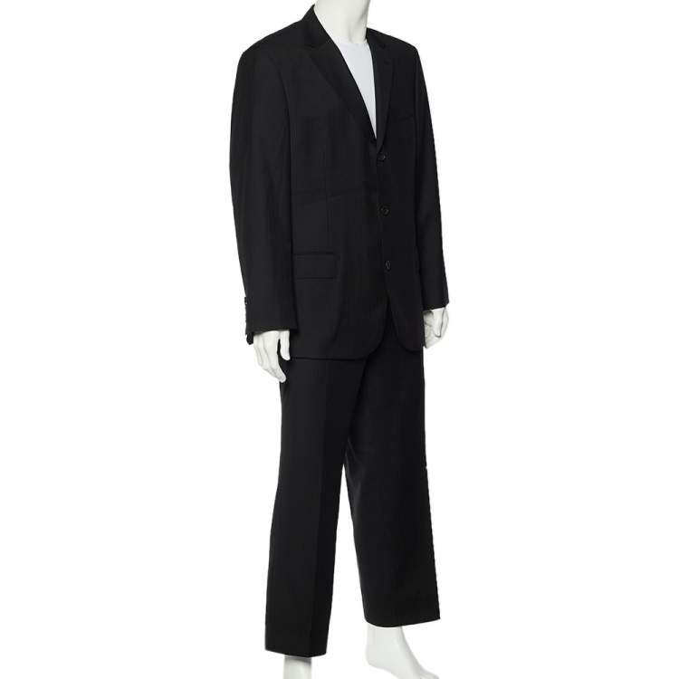 Pre Owned Boss By Hugo Boss Black Striped Wool Tailored Suit XXL
